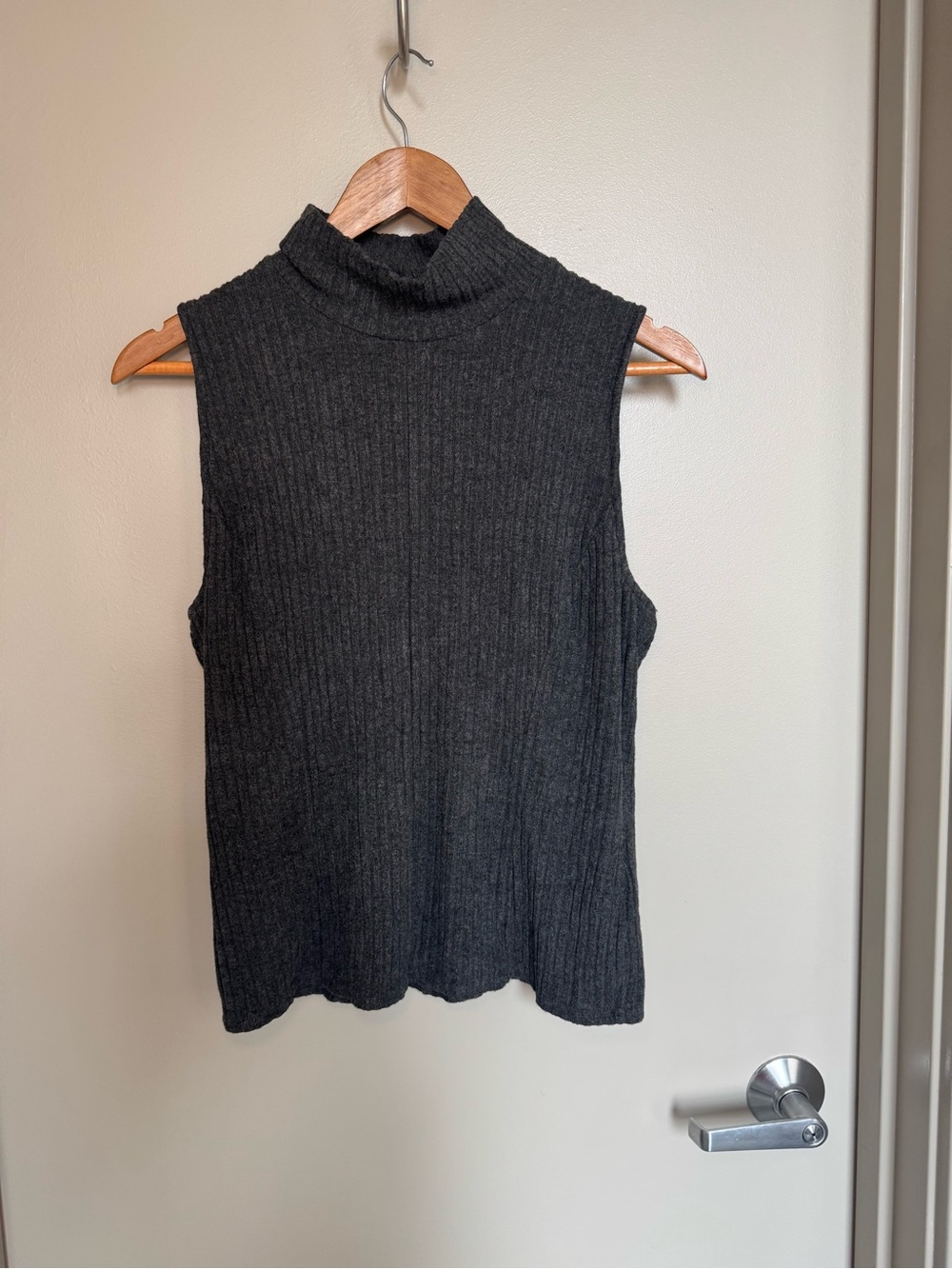 Anthropologie Charcoal Ribbed Sleeveless Turtleneck Top